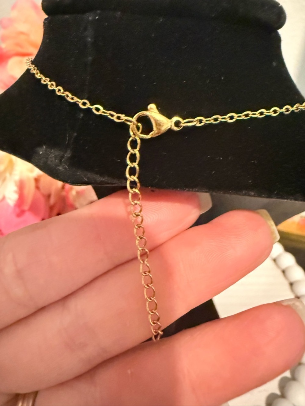 Gold Tone Cross Necklace w/ CZ Stones | Dainty Chain - Picture 4 of 6